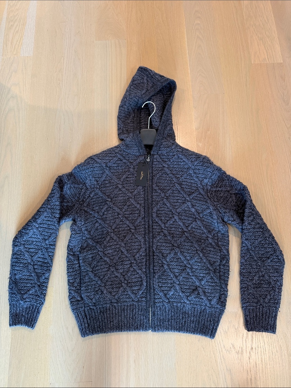 rag & bone Men's Navy Quilted Zip-Up Hoodie Sweater - Picture 3 of 15